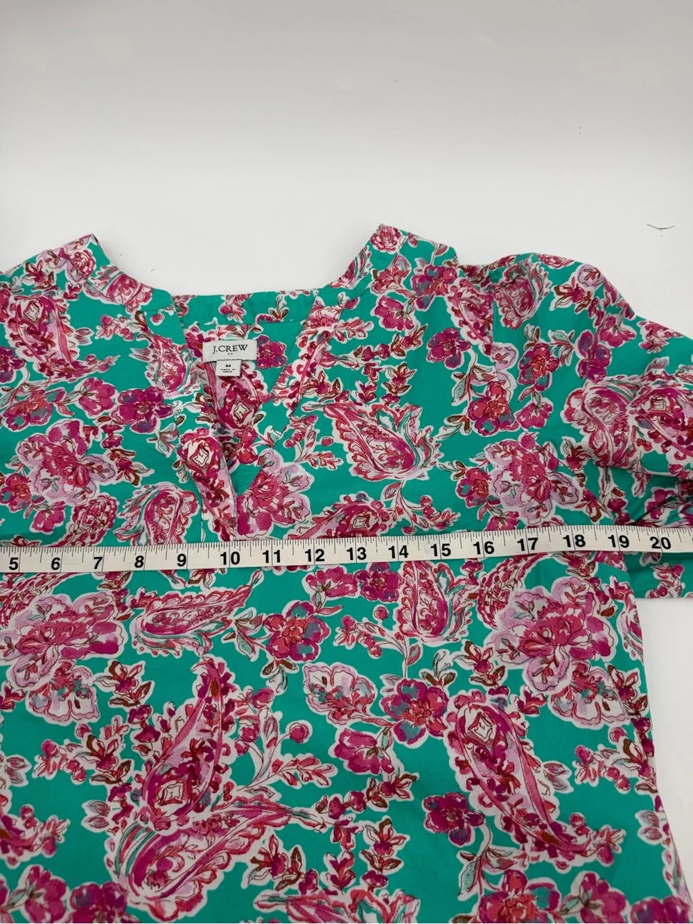 J.Crew Green Pink Paisley Popover Top 🌸 Size M